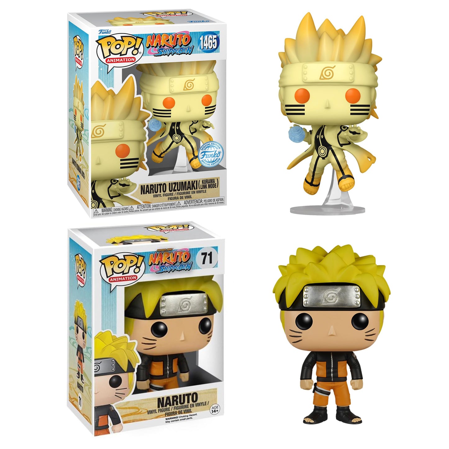 Funko Pop! Animation: Naruto Shippuden - Naruto Uzumaki in Kurama Link Mode Special Edition Multicolor limited availability #1469 & Naruto Uzumaki #71 Vinyl Figures Bundle