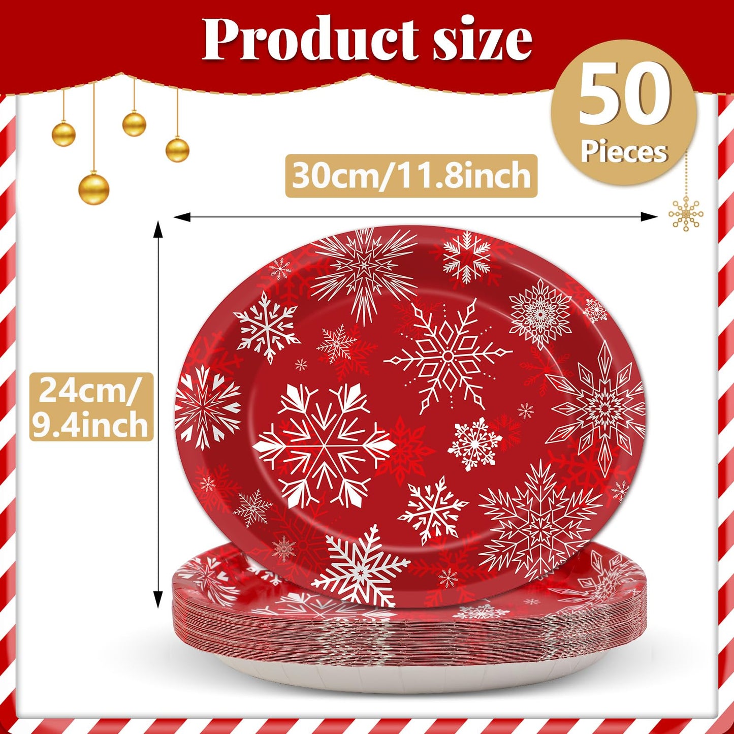 ZOIIWA 50 Pcs Christmas Oval Paper Plates 11 x 9Inch Paper Plates Heavy Duty, Christmas Large Disposable Dinner Serving Platters