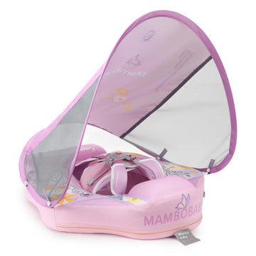 Genteaco Newest Mambobaby Baby Pool Float With Removable Canopy 3-24 Months, Non-Inflatable Infant Floats For Pool Add Tail Avoi