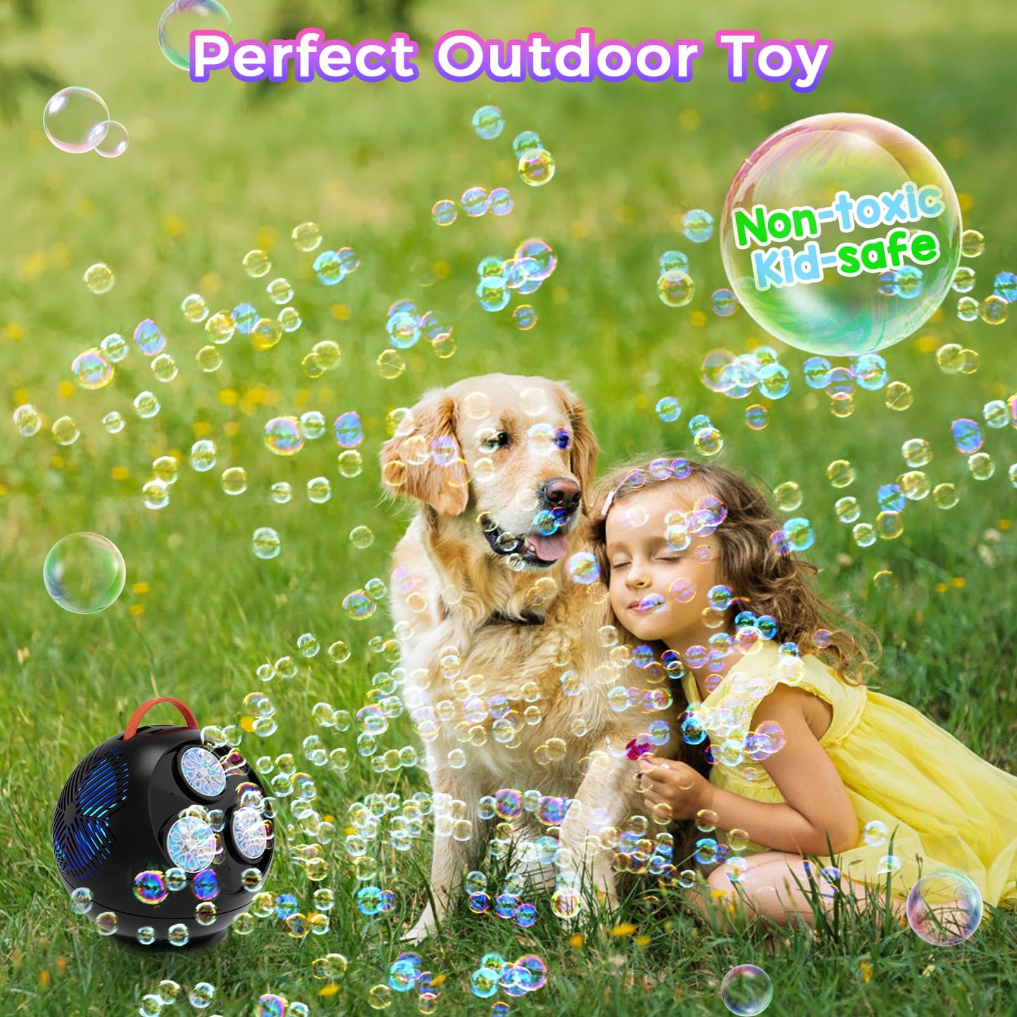 Bubble Machine Automatic Spherical Bubble Blower for Kids Rechargeable Portable LED RGB Lights with 3 Speed Levels,Blow 30000+ B