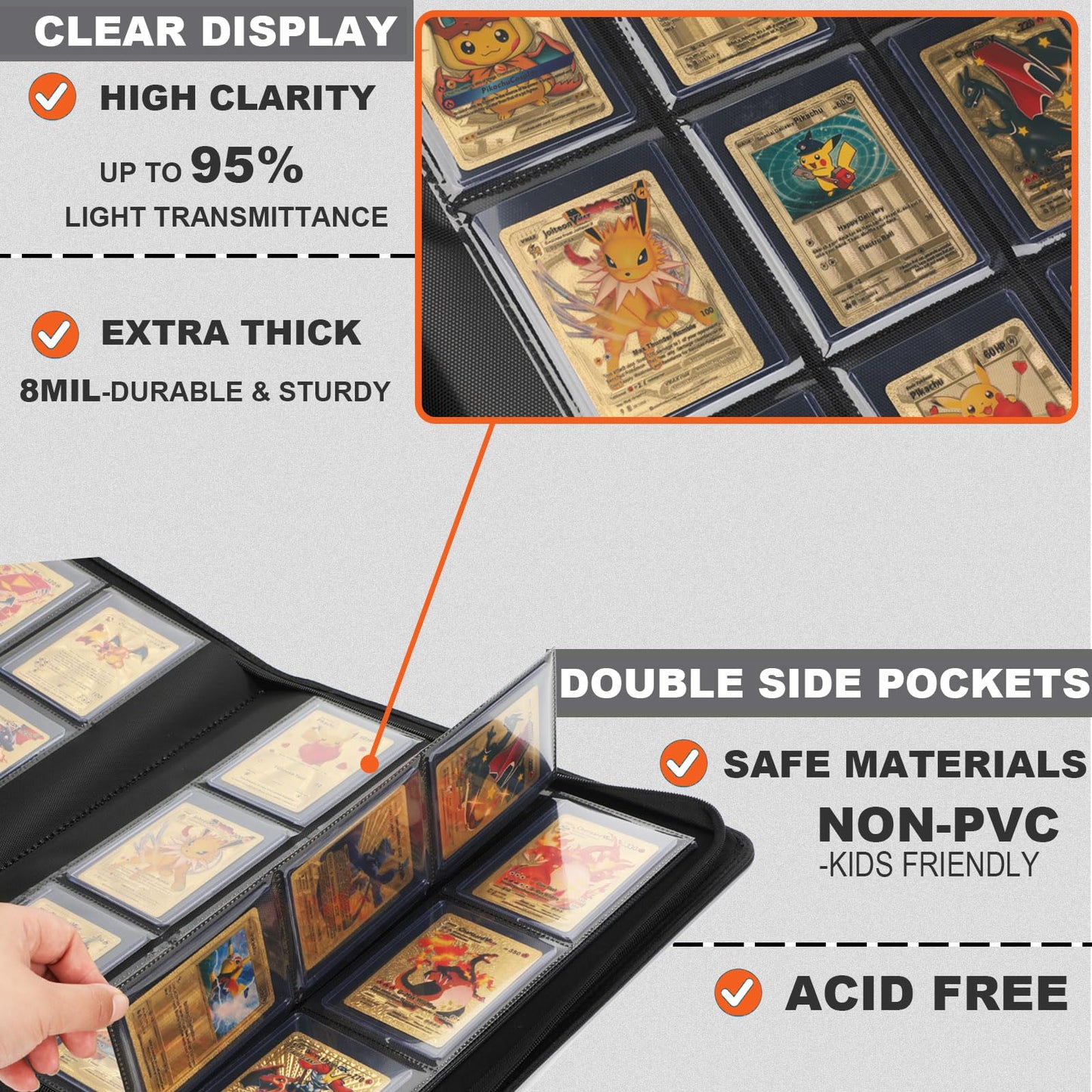 KarlyPro Top Loader Binder Holds 288 Plastic 3x4 Sleeves in Cards Storage 9-Pocket enhanced Zip Album Collection Binder forTCG MTG Cards Baseball Cards for Other Trading Cards in 3 x 4 Sleeves-Red