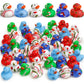 Vinsot Christmas Rubber Ducks Bulk Mini Christmas Bath Toys Snowflake Santa Hat Candy Cane Christmas Tree Print Ducks Xmas Rubber Duckies for Bath(48 Pieces)