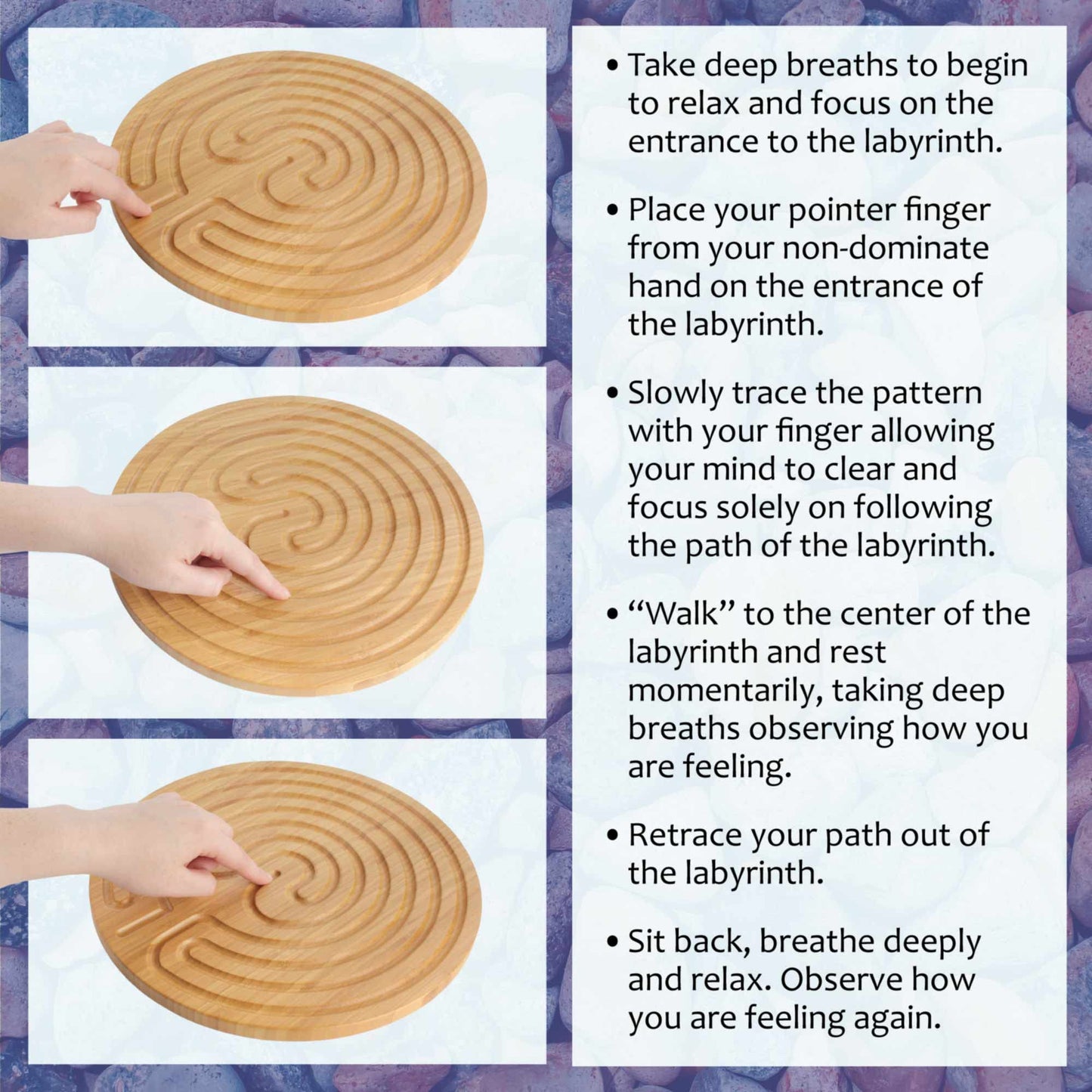 Bamboomn Finger Labyrinth For Meditation And Prayer - 6'' Diameter - Cretan Style - 3 Pieces