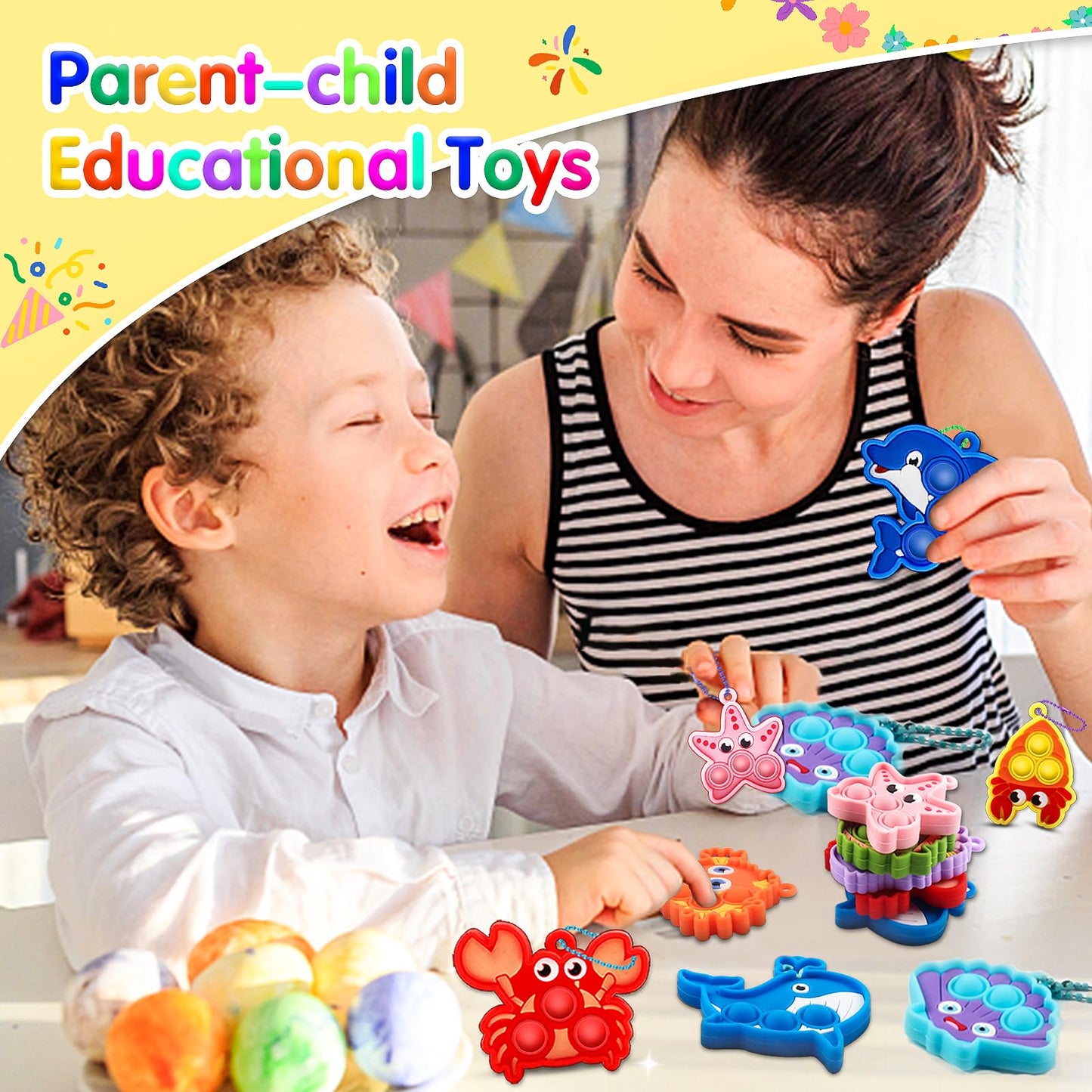 Party Favors For Kids 16Pcs Sea Animal Mini Pop Keychain Under The Sea Party Favors Goodie Bag Stuffers Carnival Birthday Gifts Classroom Small Prizes For Kids
