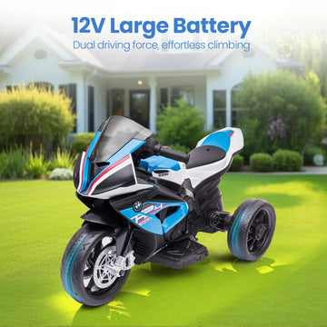 Kiddokidz Licensed BMW Kids Motorcycle - 12V Motorcycle Ride On Toy for Kids Ages 3-5 Years  3-Wheel Electric Motorcycle with Reverse  Headlight  Horn  Music(Blue)