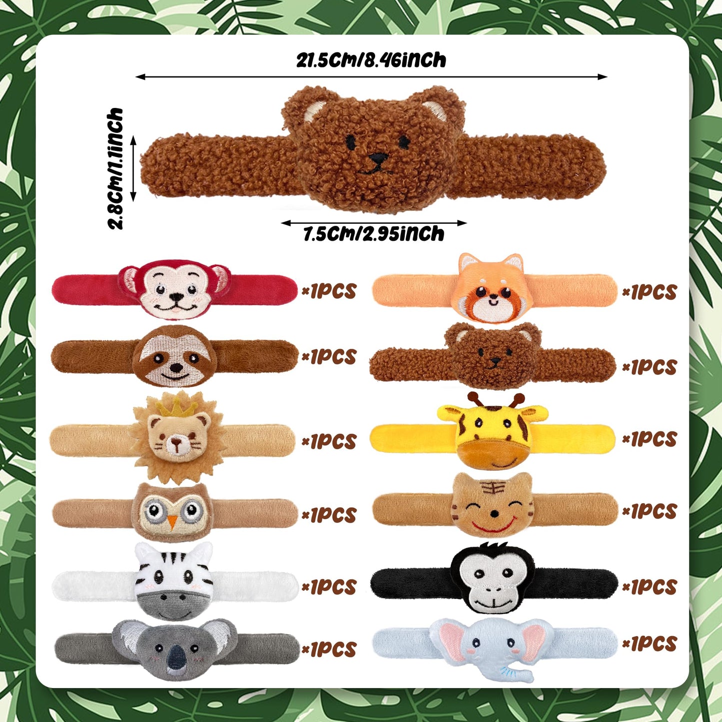 12 PCS Stuffed Jungle Animal Slap Bracelets Plush Animal Snap Bracelets Cute Wrist Slap Band Toy Wrist Animals Wrist Pets Slap B