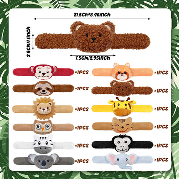 12 PCS Stuffed Jungle Animal Slap Bracelets Plush Animal Snap Bracelets Cute Wrist Slap Band Toy Wrist Animals Wrist Pets Slap B