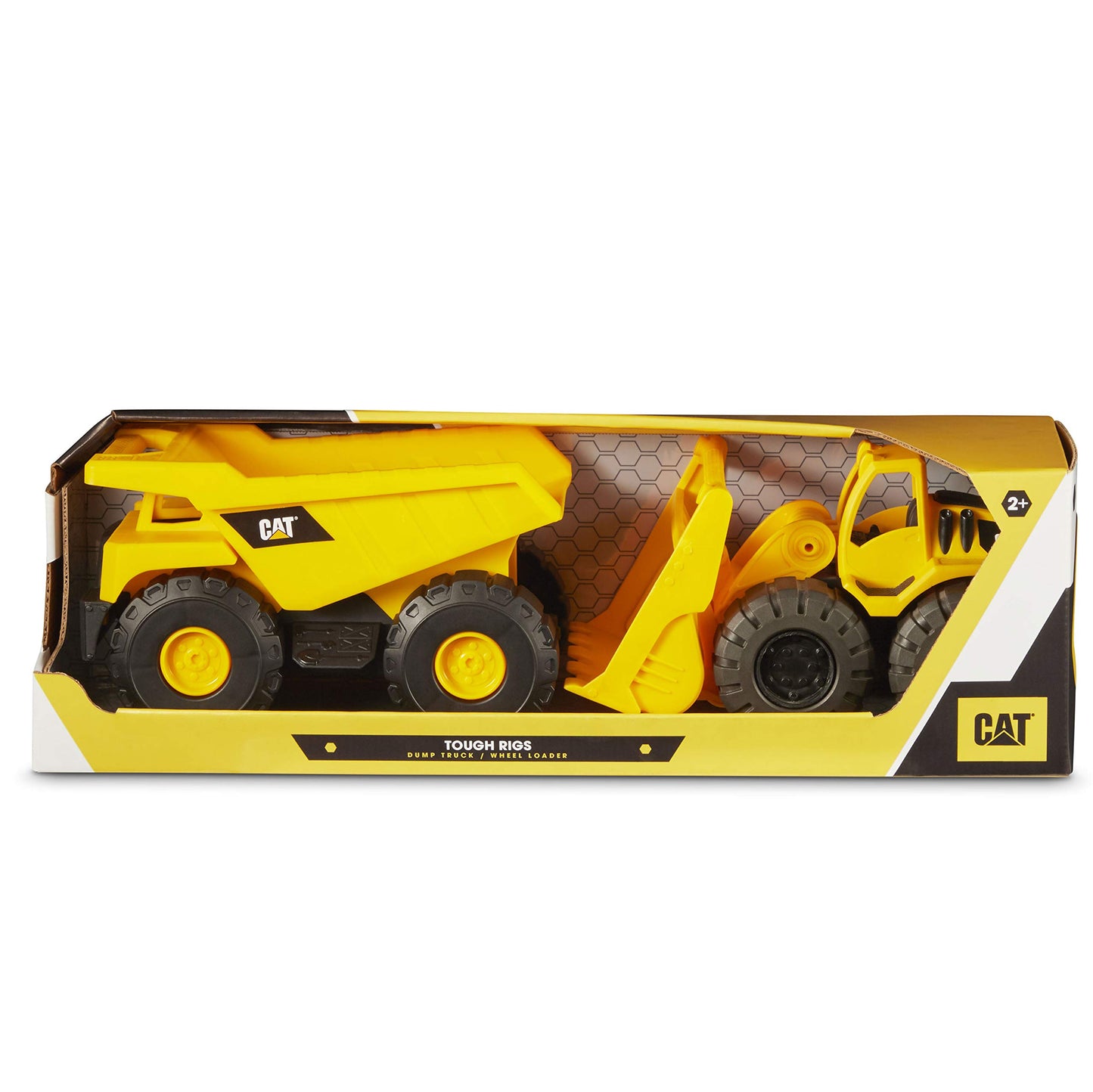 CAT Construction Toys, Tough Rigs 15'' Dump Truck & Loader Set Toys 2 Pack Ages 2+, Kid Powered CATerpillar Vehicle Set, Indoor 