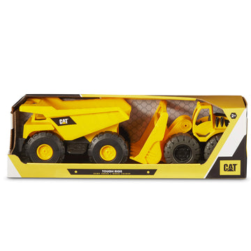 CAT Construction Toys, Tough Rigs 15'' Dump Truck & Loader Set Toys 2 Pack Ages 2+, Kid Powered CATerpillar Vehicle Set, Indoor