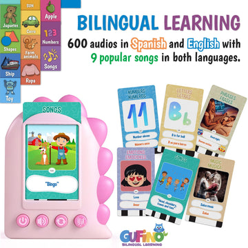 Gufino – Spanish English Bilingual Flashcards For Toddlers 3-5 Years – Montessori Toys For 3+ Year Old, Preschool Supplies Learning Resources – Juguetes Para Niñas De 3 Años O Mayores. Pink