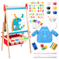 Kids Easel Including 100+ Accessories, Double Sided Wooden Easel for Kids - Magnetic Chalkboard & Painting Board & 2 Paper Rolls