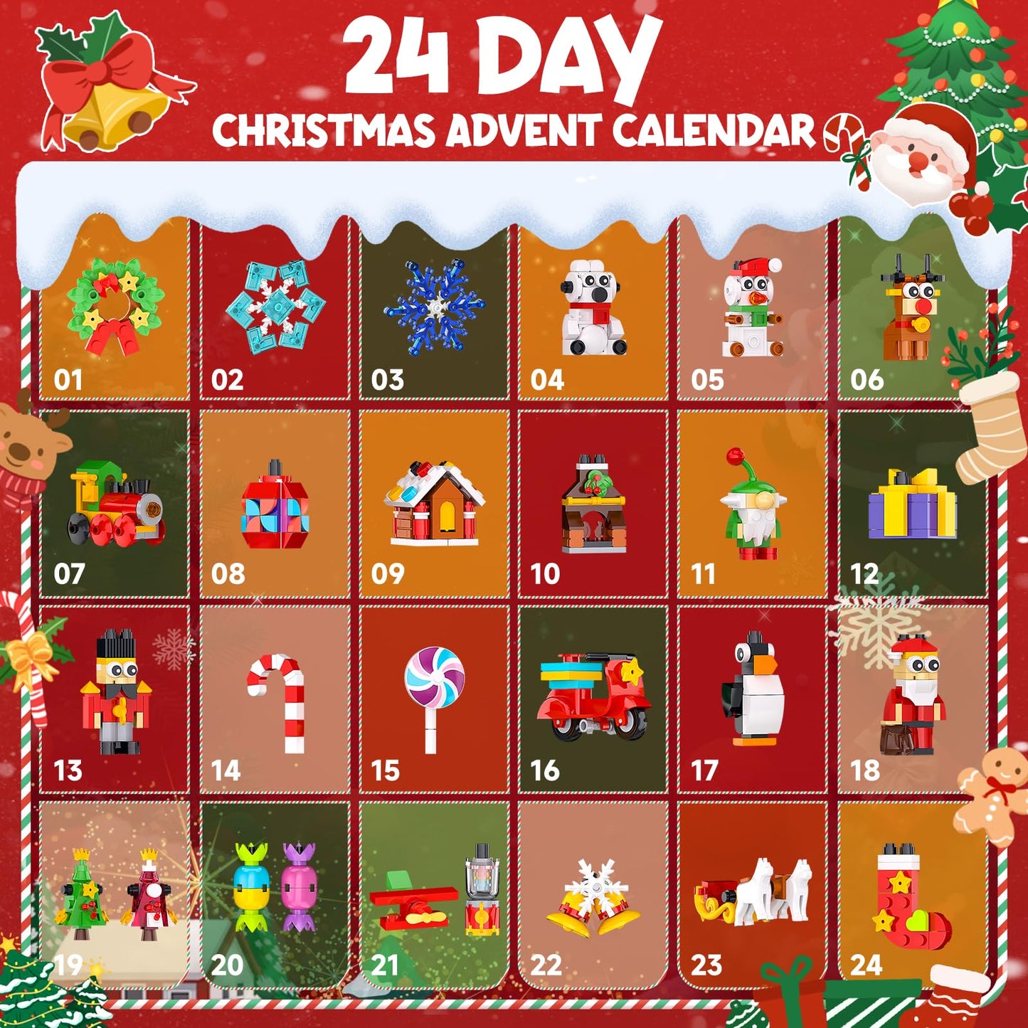 Christmas Advent Calendar 2025 Building Sets, 24 Packs Christmas Ornaments Building Kit, Christmas Tree/Santa/Reindeer/ Gingerbr