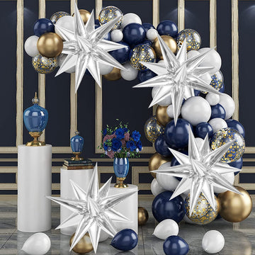 60 Pcs Silver Star Balloons Explosion 12 Point Foil Cone Balloons Magic Starburst Balloons Large For Wedding Anniversary Backdro