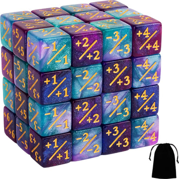 48 Pcs Mtg Counter Dice Magic The Gathering Counters Status Tokens Starry Sky Life D6 Dice Set For Mtg Cards Game Night Accessories (Turquoise&Lilac, Navy&Purple)