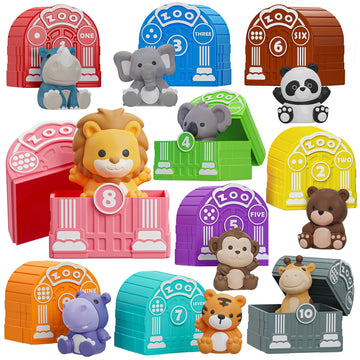 Learning Toy For Toddlers 1 2 3 Year Old, Montessori Educational Counting, Matching & Sorting Sensory Toys, 10 Safari Animals & 10 Zoos, Birthday Easter Gift For Baby Boy Girl Age 12-18 Months