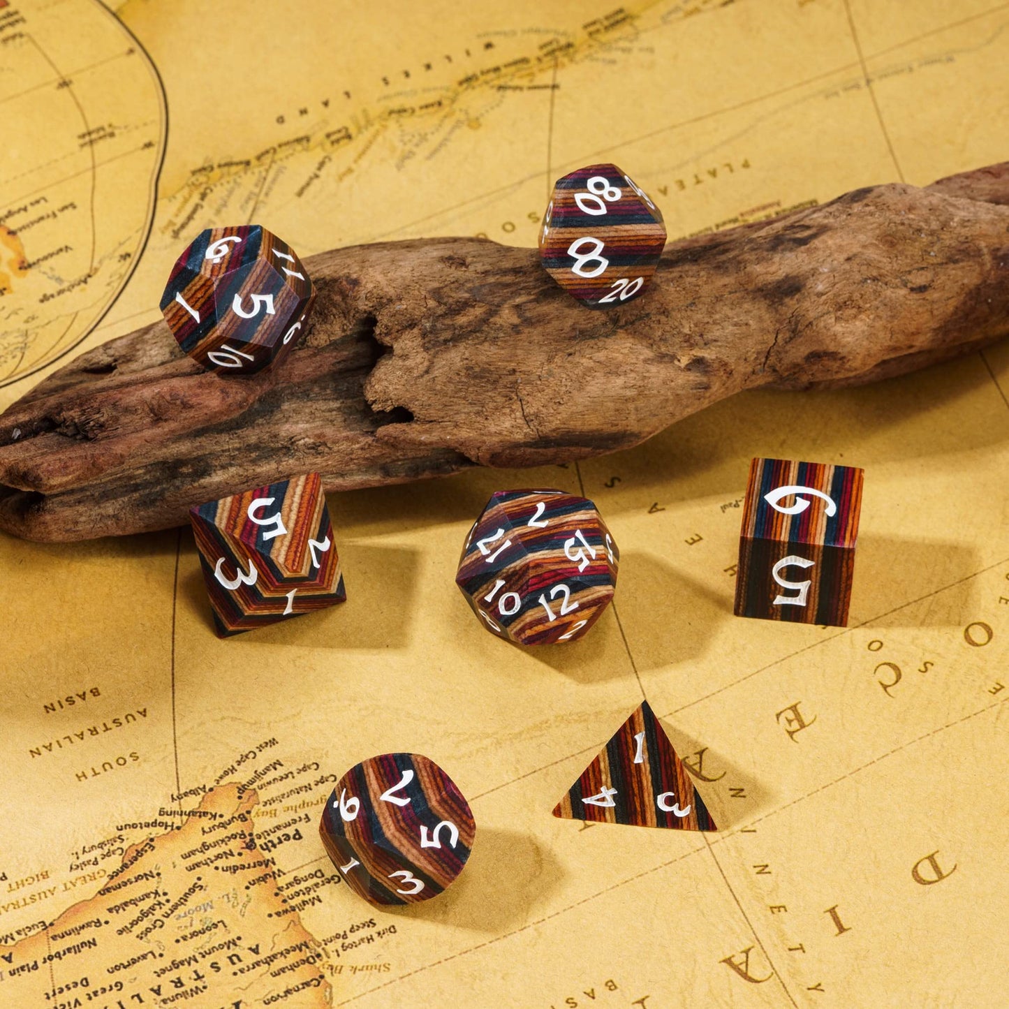 HDdais DND Dice Set 7PCS Wood Polyhedral Dice Set D&D with Metal Box for RPG Dungeons and Dragons Role Playing Tabletop Games (Y