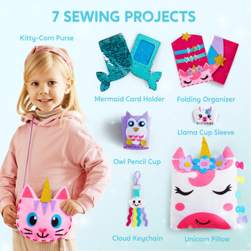 Klever Kits 7 Sewing Projects- My First Kids Sewing Kit- Easy DIY Arts and Crafts of Unicorn and Mermaid, Craft Kits, Birthday G
