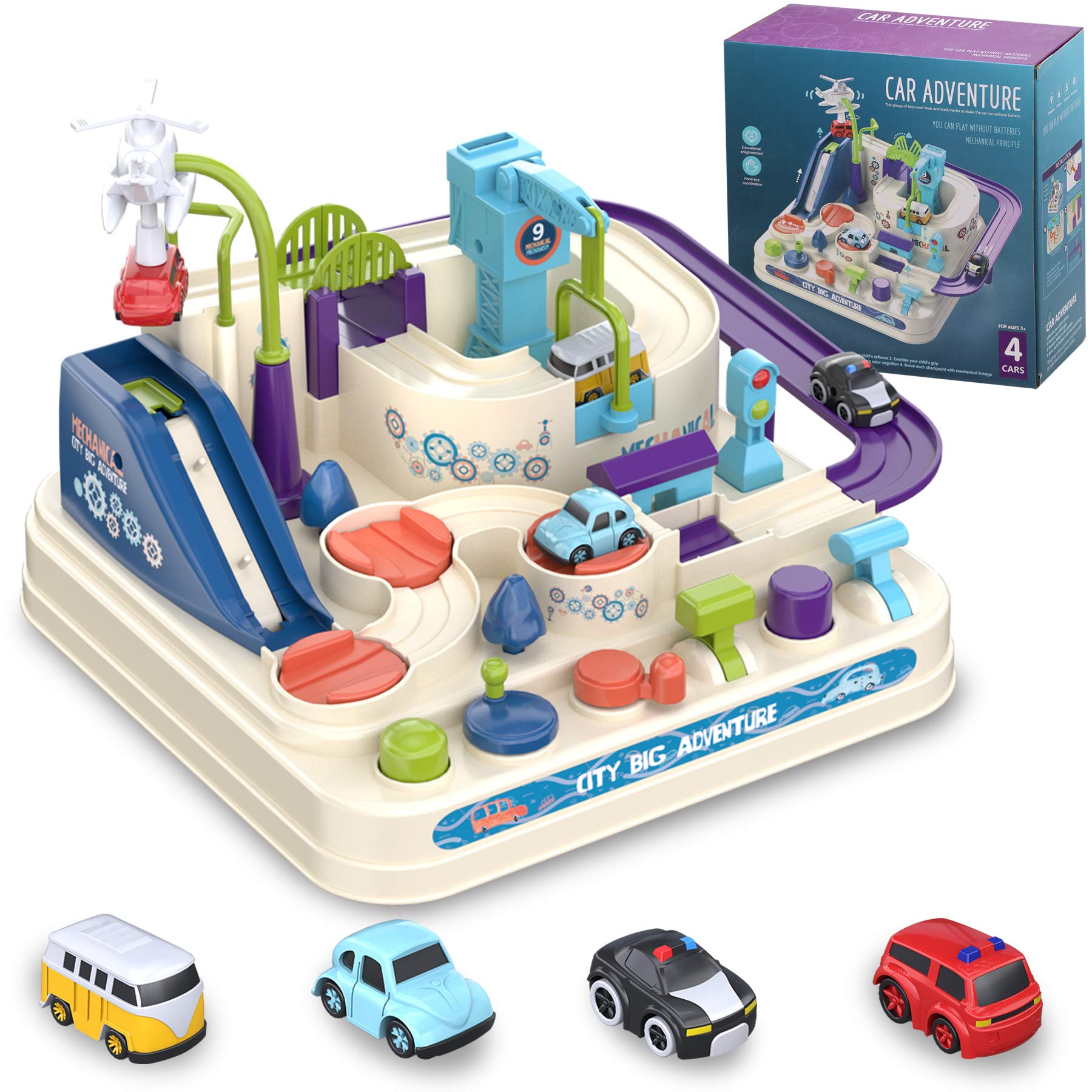Car Adventure Toys For 3 4 5 6 7 8 Year Old Boys Girls, Race Tracks Toy For Boys With 4 Toy Vehicle, Preschool Educational Toy C