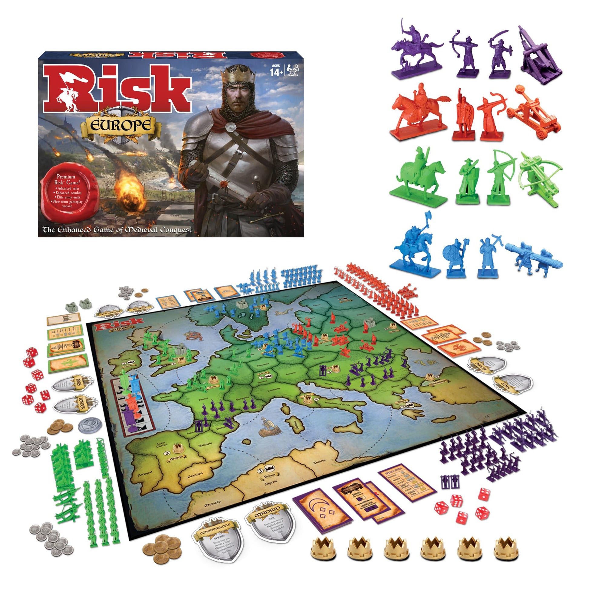 Risk Europe by Winning Moves Games USA  a Medieval Conquest of Europe Complete with Siege   Archers and Much More  for 2 to 4 Players  Ages 14+ (1232)