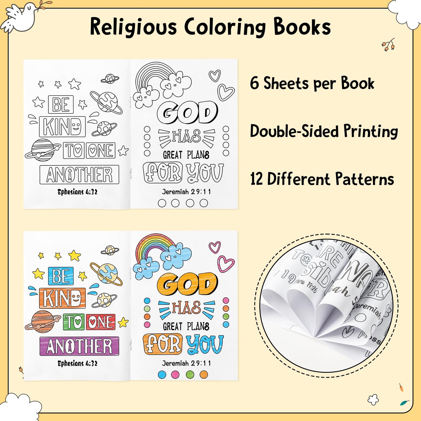 Dvbonike 24Pcs Religious Coloring Books - Bible Verses Diy Color-In Pages Booklet Bulk Drawing Holiday Christian Theme Activity