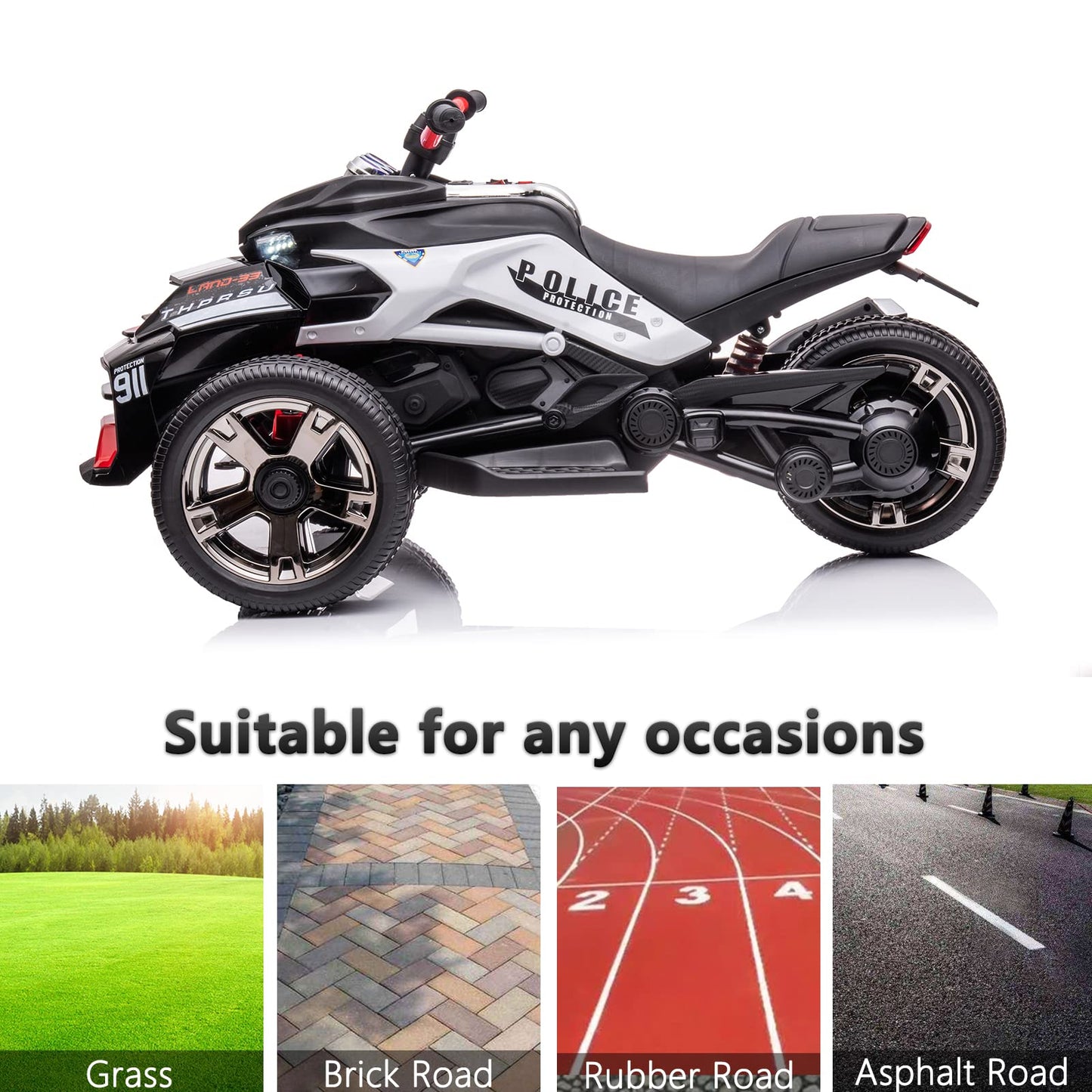 Luibas 24 Volt 3 Wheeler Battery Powered Ride On Utv, Kids Electric Ride On Atv For Kids, Kids Police Motorcycle With Eva Rubber