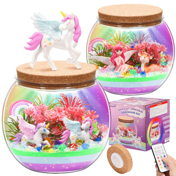 Kaivee 2 Theme In 1 Jar Light Up Unicorn Terrarium Kit & Night Light Fairy Terrarium Kit Creativity Diy Aarts Crafts For Girls T