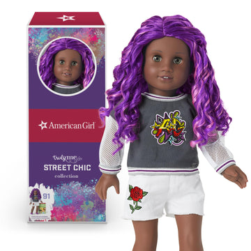 American Girl Truly Me 18-Inch Doll #91 With Gray Eyes, Purple Hair, And Very Deep Skin In Graffiti Outfit, For Ages 6+