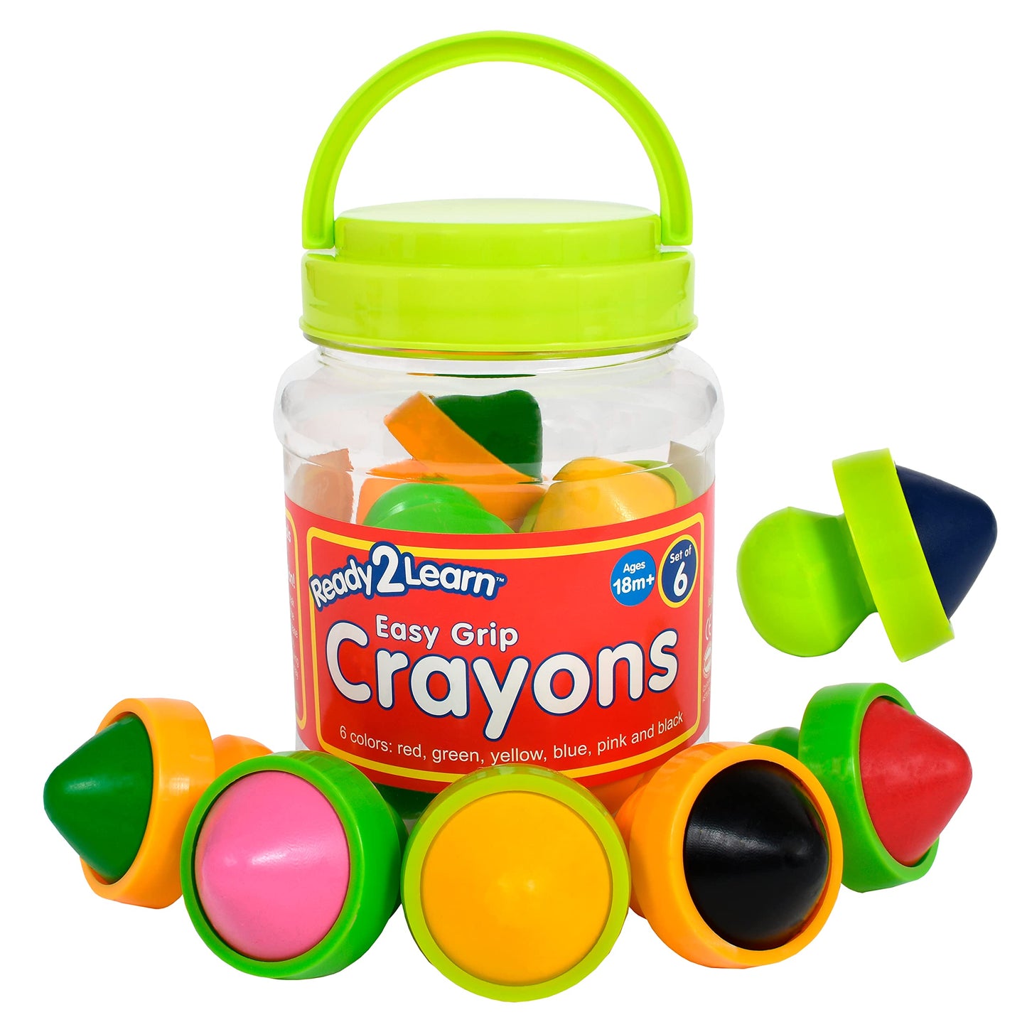 READY 2 LEARN Easy Grip Crayons - 6 Colors - 18m+ - Non-Toxic Toddler Crayons - Easiest to Hold - Refills Available