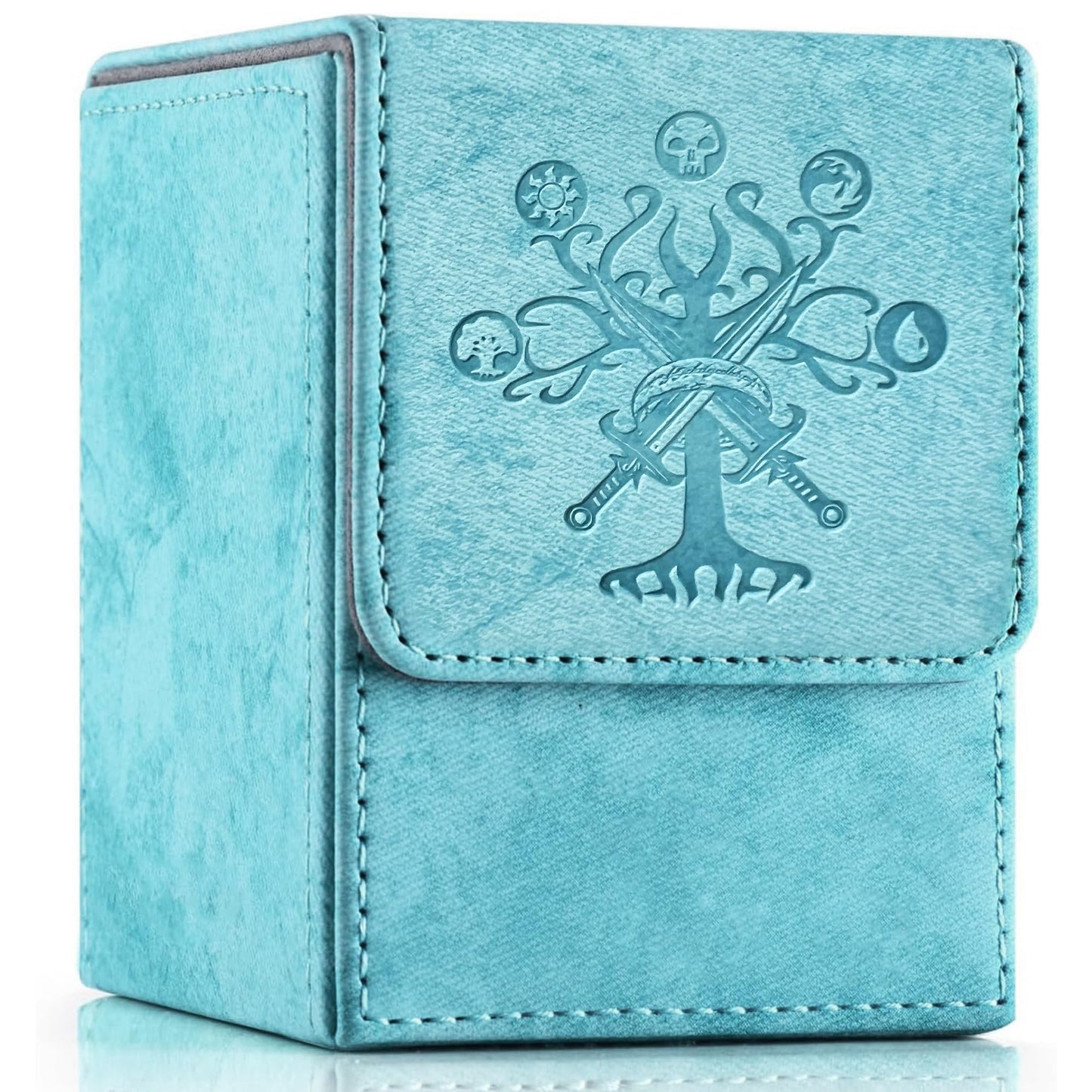 PROMAXIBINDER MTG Card Deck Box  Commander Deck Box Fits 100+ Single Sleeved Cards  Storage for TCG/MTG Crads  PU Leather Strong Magenet (Sky Blue  Tree)