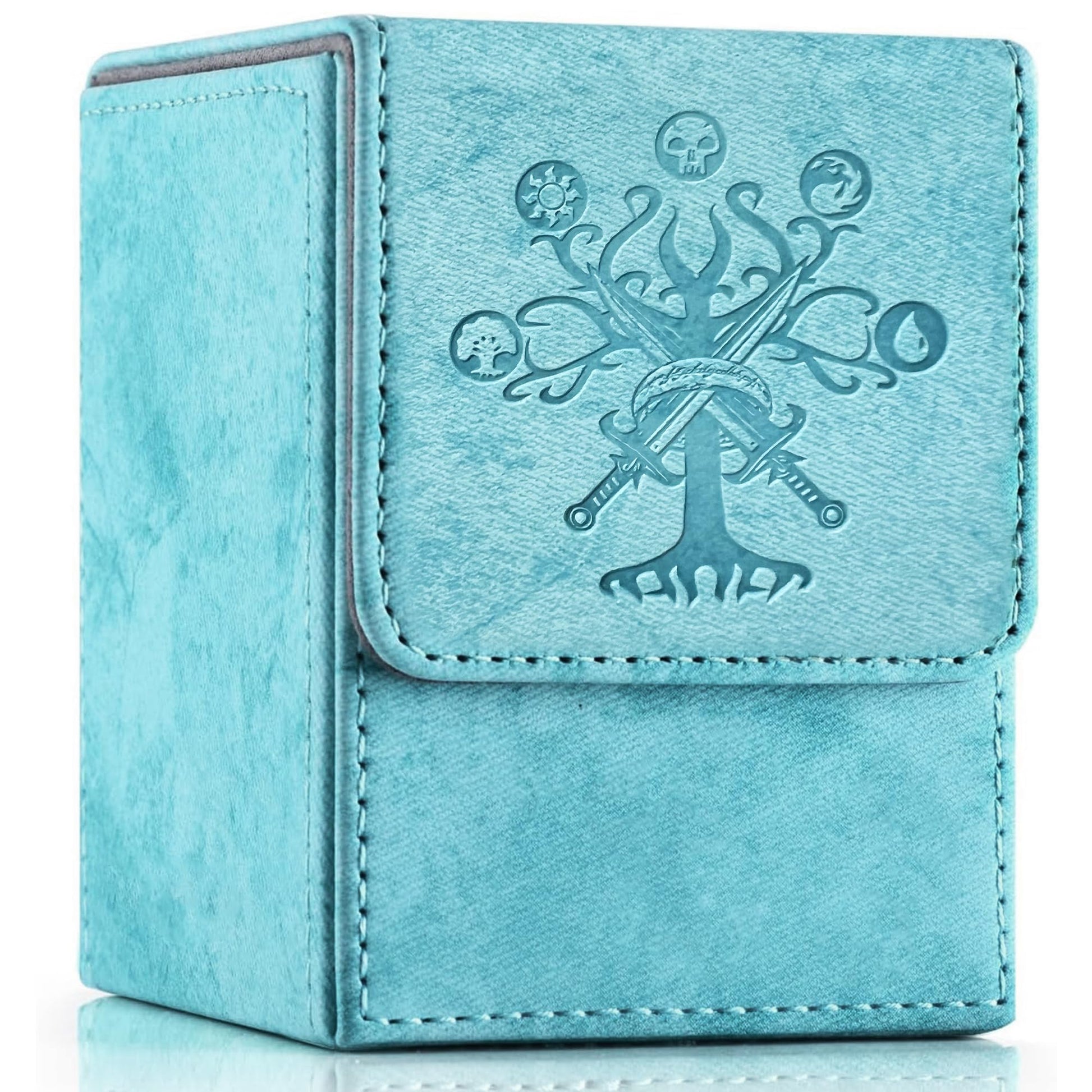 PROMAXIBINDER MTG Card Deck Box  Commander Deck Box Fits 100+ Single Sleeved Cards  Storage for TCG/MTG Crads  PU Leather Strong Magenet (Sky Blue  Tree)