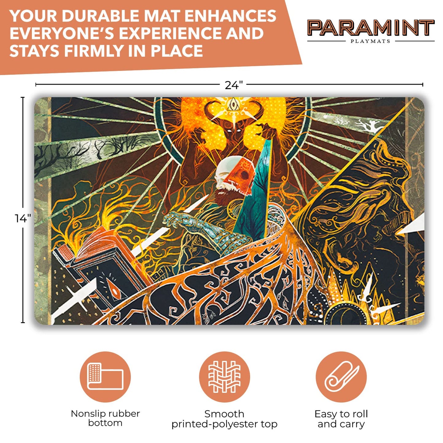 Paramint MTG Playmat - Demonic Tutor (Stitched) - Multicolor Rubber Design - Compatible with Magic The Gathering, YuGiOh, TCG