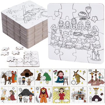 Xbaiyanr 24 Pack Christian Easter Color Your Own Jigsaw Puzzles For Kids,Jesus Easter Diy Paper Jigsaw For Jesus Sunday School C