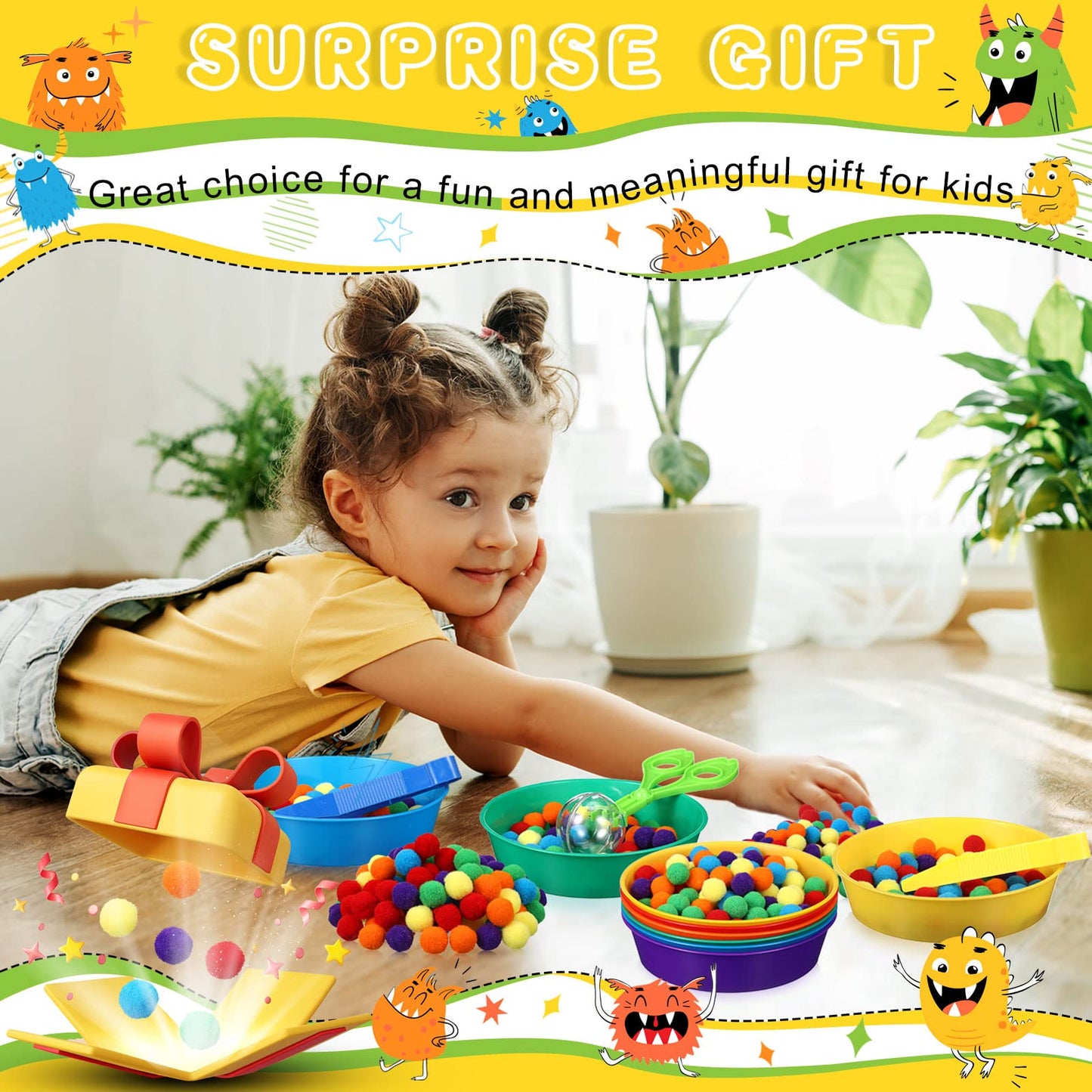 Zhanmai 142 Pcs Fine Motor Skills Toys Handy Scooper Set Sensory Bin Filler 12 Sorting Bowls 8 Tweezers 2 Scissors Clips 120 Plush Balls for Early Education and Sorting Counting Training Development