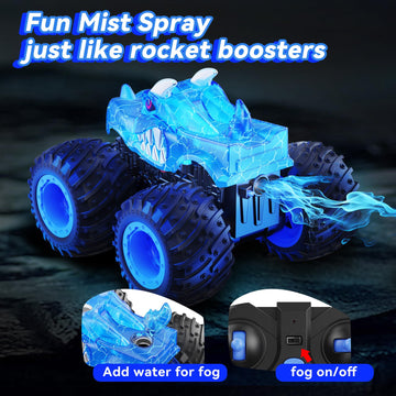 AUUGUU Remote Control Car, 2.4GHz Monster Trucks Toys with Light Spray, Brithday Gift for Kids 3 4 5 6 7 8, All Terrain RC Cars,