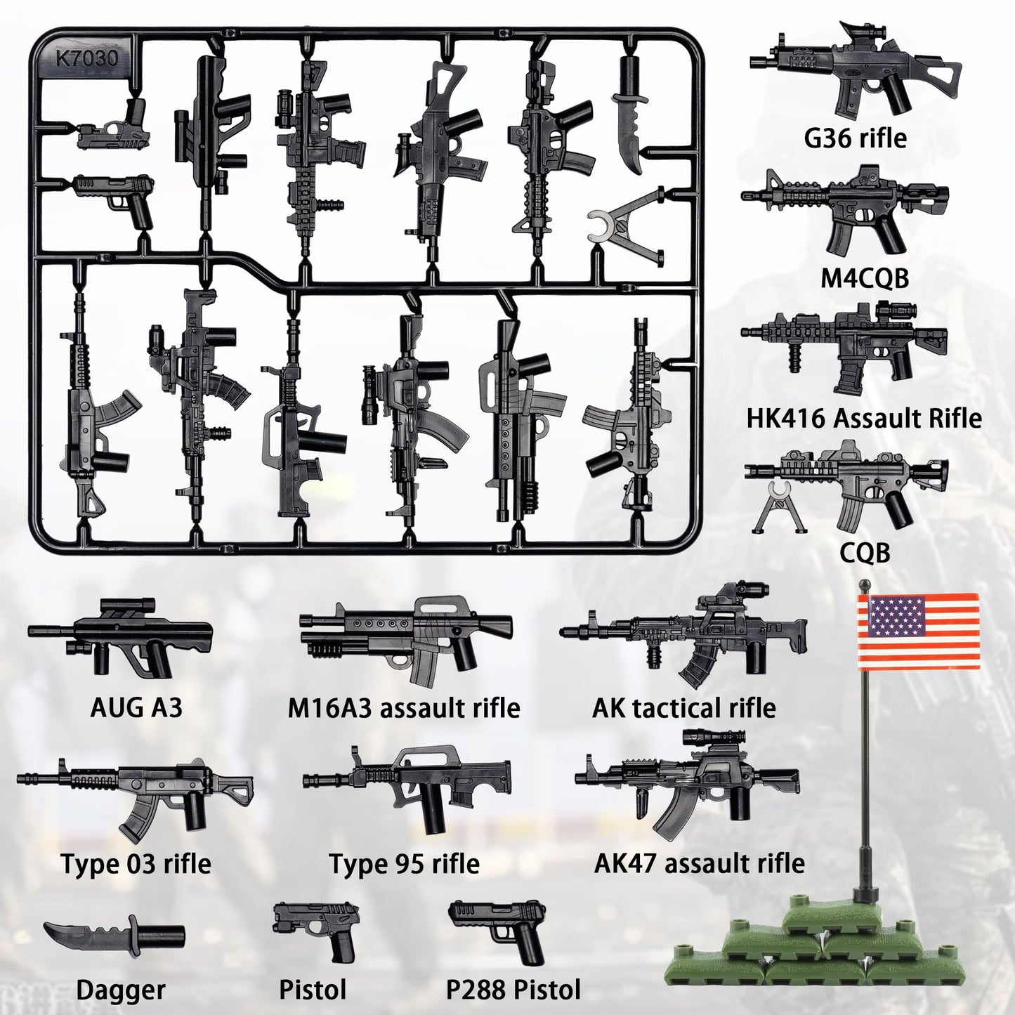 MaozyHomie  Pack Military U.S  in The Game Toy Set -  Accessories Weapon Battle Building Blocks Compatible with Major Brand  3 Years Old and up