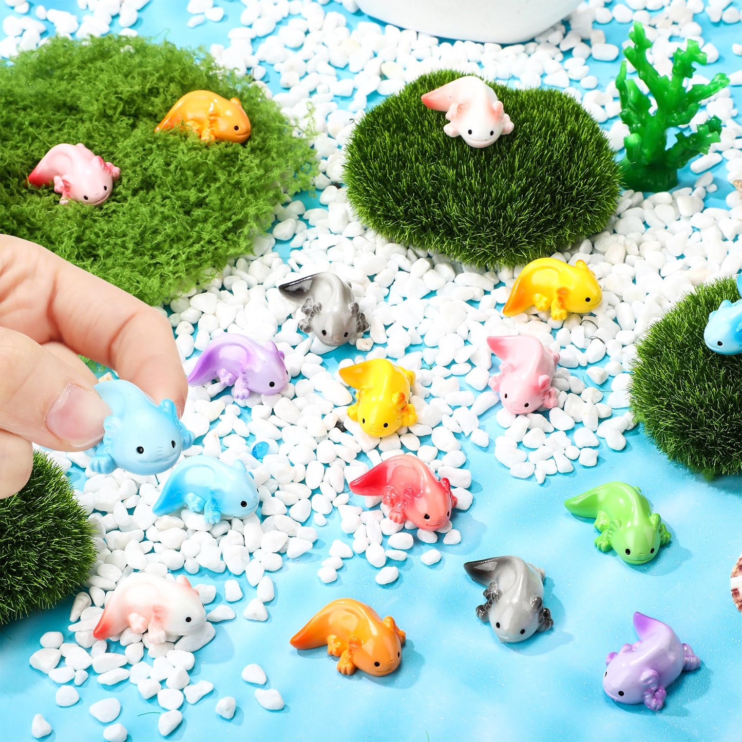 Colingmill 36 Pcs Mini Resin Axolotl Figurine Axolotl Valentine Gifts Tiny Animal Figurines Small Charm Ornament for DIY Craft D