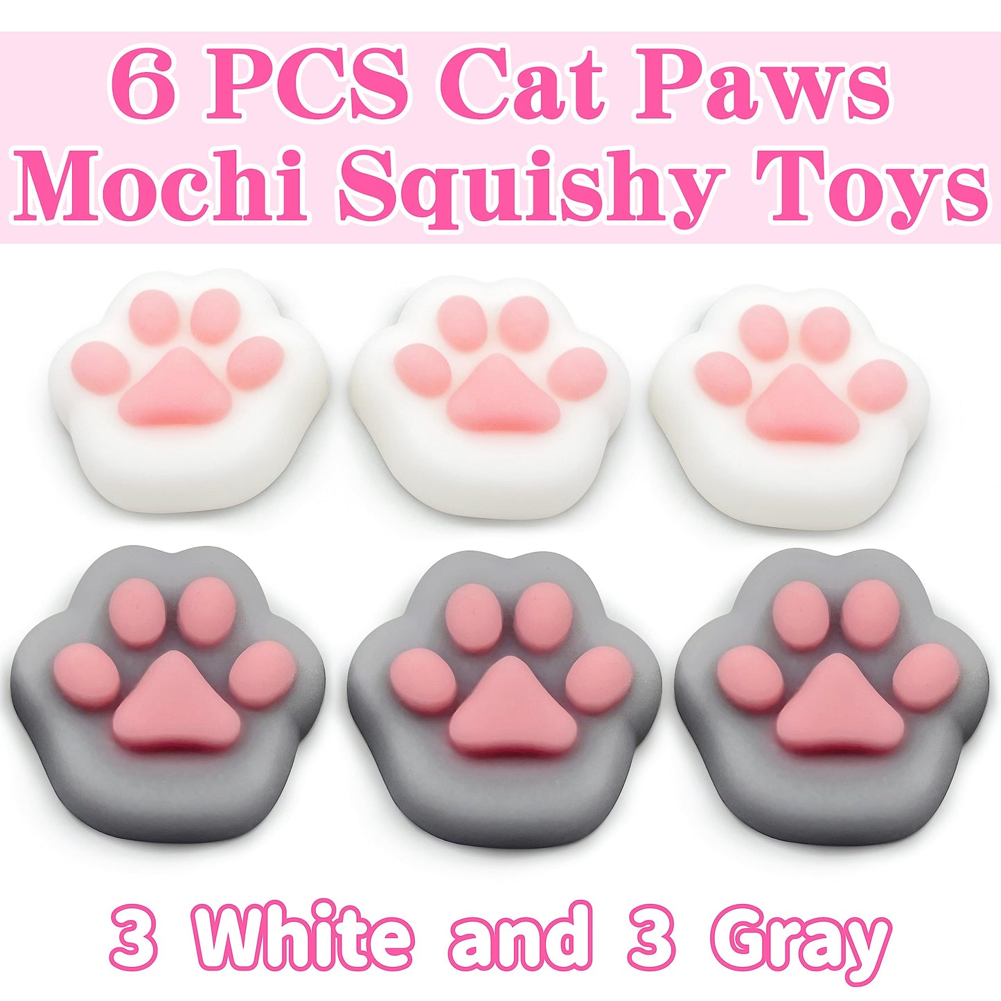 6 Pcs Cat Paws Mochi Squishy Toys, Mini Stress Relief Kawaii Squishies For Kids Party Favors, Goodie Bag Stuffers, Easter Basket