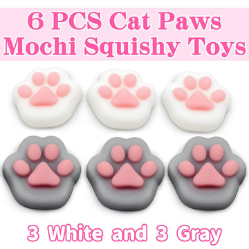 6 Pcs Cat Paws Mochi Squishy Toys, Mini Stress Relief Kawaii Squishies For Kids Party Favors, Goodie Bag Stuffers, Easter Basket