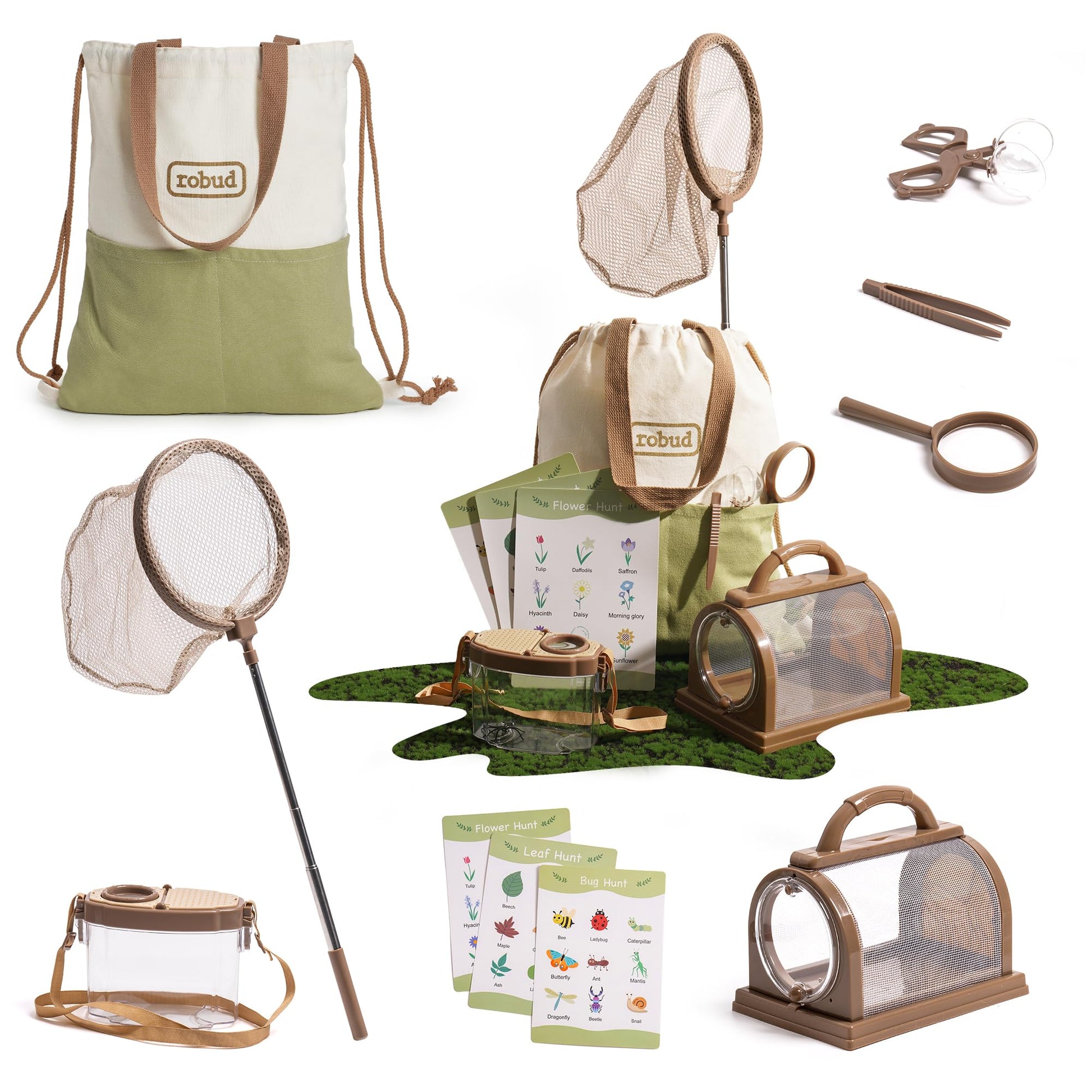 Robud Kids Explorer Kit & Bug Catcher Kit, Educational Kids Camping Gear, Outdoor Adventure Set With Butterfly Net And Bugs Book, Outside Toys For Boys Girls 3-12 Years Old