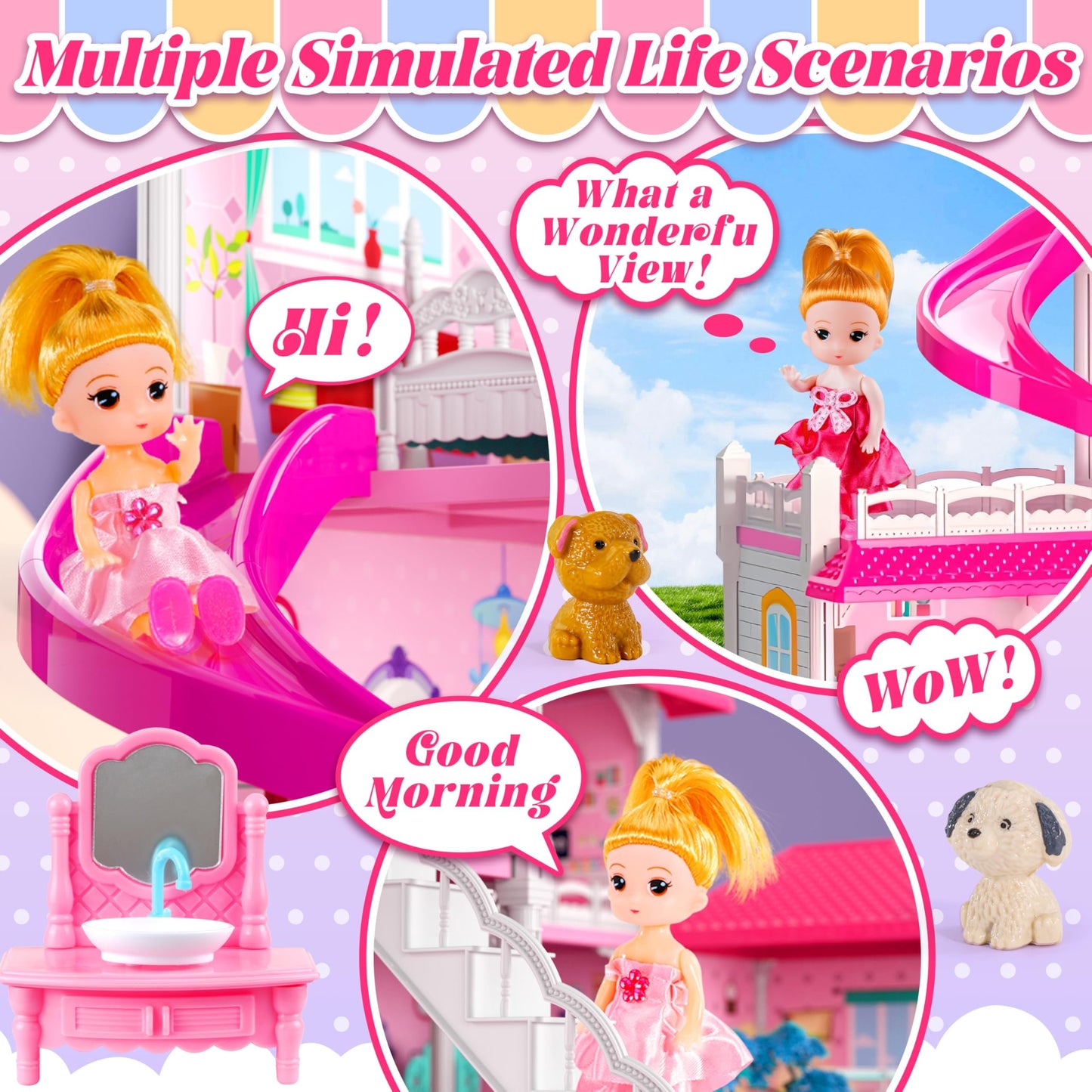 Doll House For Girls,10 Rooms Dollhouse With Dolls Figure, Puppies,Furnitures, Accessories, Kids Playhouse For For 3 4 5 6 7 8 9