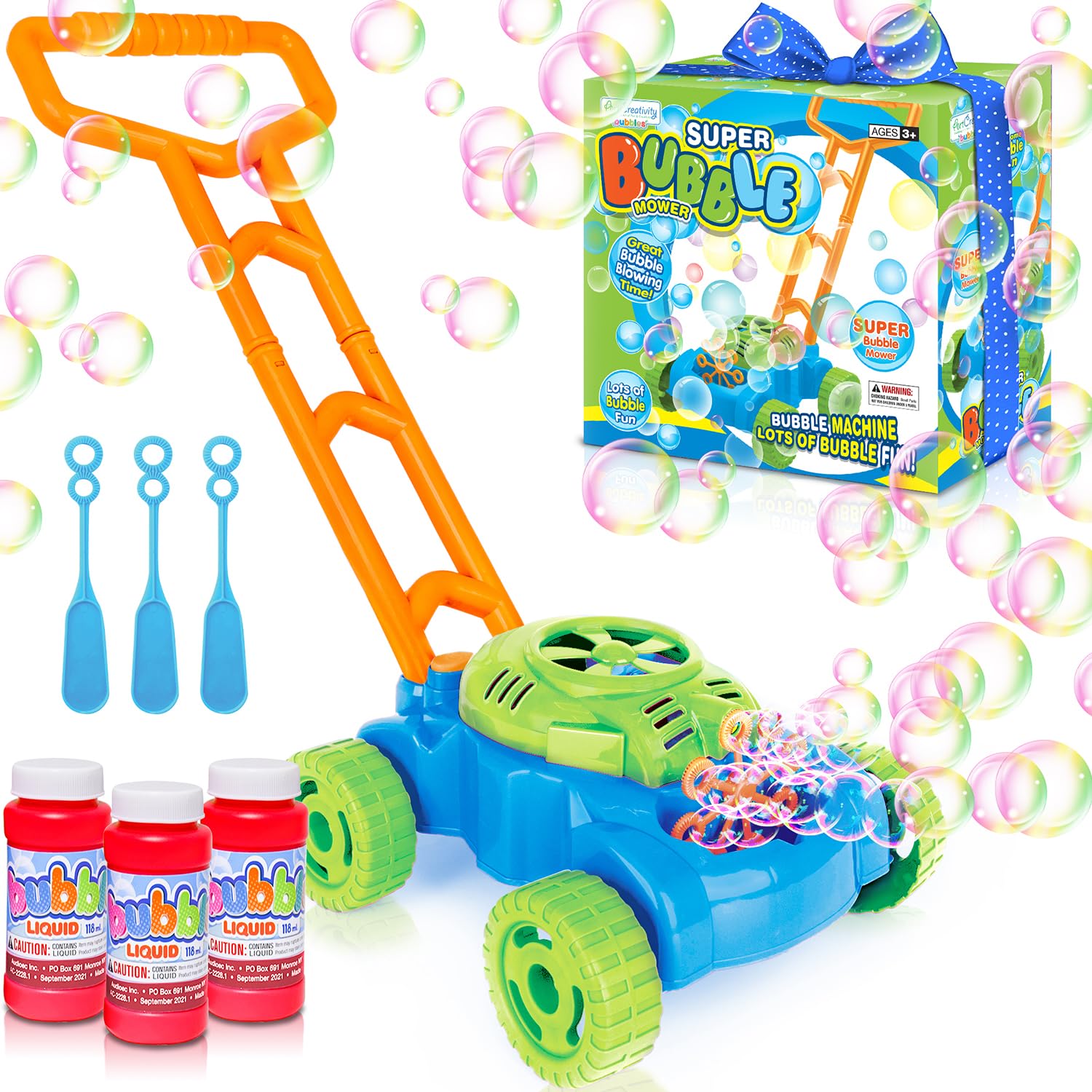 Artcreativity Bubble Lawn Mower, Bubble Blowing Push Toys For Kids Ages 1 2 3 4 5, Bubble Machine, Summer Outdoor Gardening Toys For Toddlers, Birthday Gifts Party Favors For Boys & Girls