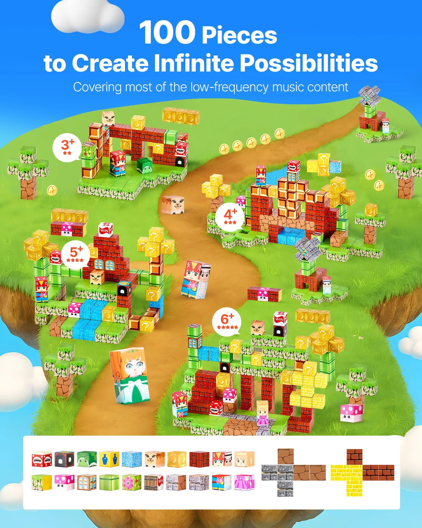 VEVOR Magnetic Blocks, 100 PCS Magnet Blocks Set, Magnetic Building Cubes for Kids, STEM Montessori Sensory Toys for Christmas B