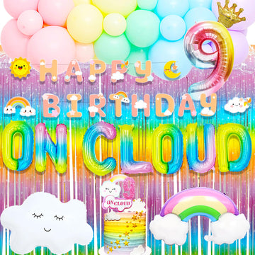 Laventy 57 Pcs Rainbow On Cloud 9 Balloons On Cloud 9 Birthday Decoration On Cloud 9 Cake Topper Nine Years Old Birthday Balloon On Cloud 9 Party Supplies Cloud Balloon