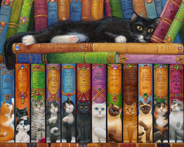 Vermont Christmas Company Cat Bookshelf Jigsaw Puzzle, 1000 Pieces, Premium Quality Puzzle Board, Model VC136