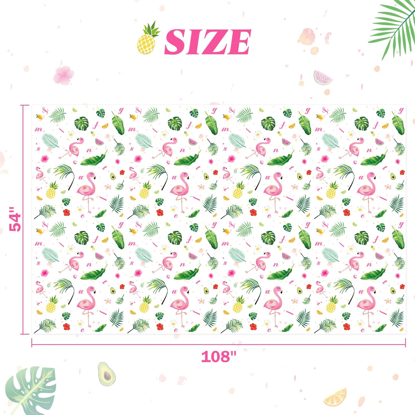 WERNNSAI Flamingo Tablecloth - 108x 54 Tropical Luau Party Disposable Plastic Table Cover Pineapple Party Supplies for Kid G