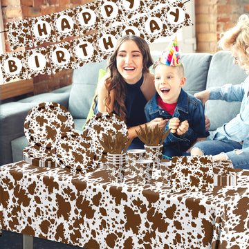Highland Cow Decorations, 142Pcs Cow Print Plates And Napkins Party Supplies, Brown Cow Birthday Party Decorations Tableware Cup