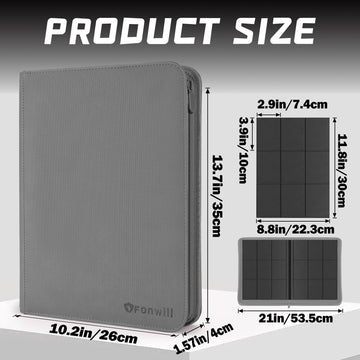 Trading Card Binder 360 Pockets Trading Card Holder Book  enhanced PU Cover Zip Folder Binder  Side Loading Carrying Case Binder Album for TCG  MTG Sports Cards  Game Cards (Gray)