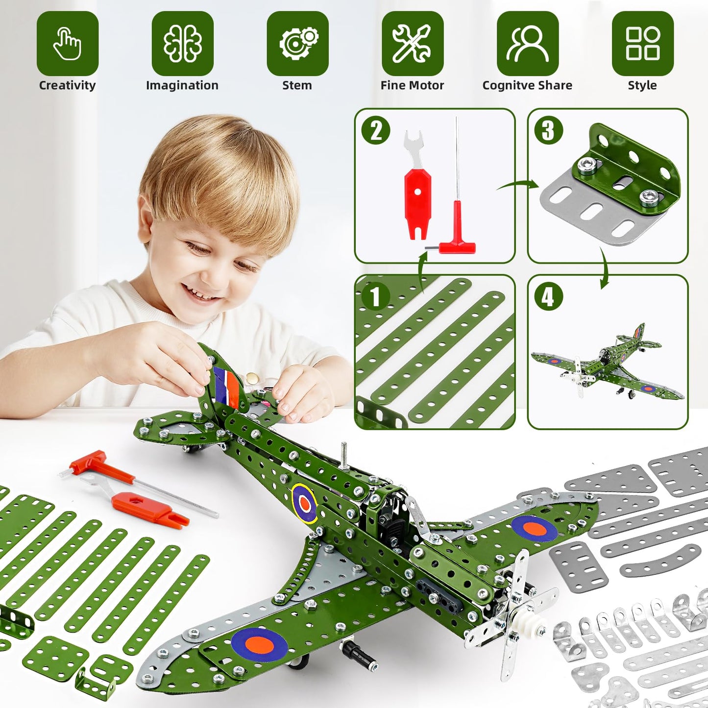 Bestymxy Model Airplane, Erector Set 1:32 Scale Airplane Model Metal Toys, Stem Projects For Kids Ages 8-12, Diy Education Airpl