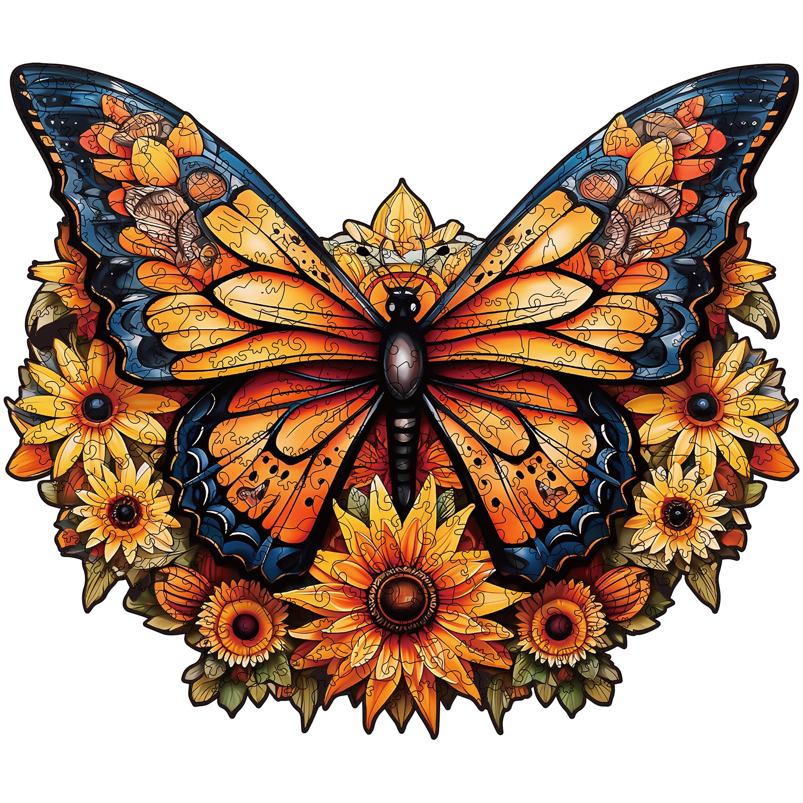 Wooden Puzzles For Adults - 300 Pieces Butterfly Unique Shaped Wooden Jigsaw Puzzles For Adults, King Size 16.5'' X 13.5'' Adult