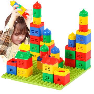 Kutoi Toddler Building Blocks For Kids Ages 4-8, Toddler Blocks Stacking Toys, Fun House Big Blocks Building Sets With 10” X 10” Baseplate, Educational Daycare Toys